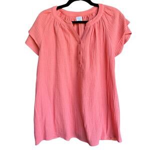 NWT, Time and Tru, Size Med, Maternity, Coral Flutter Sleeve Top, Cotton Gauze